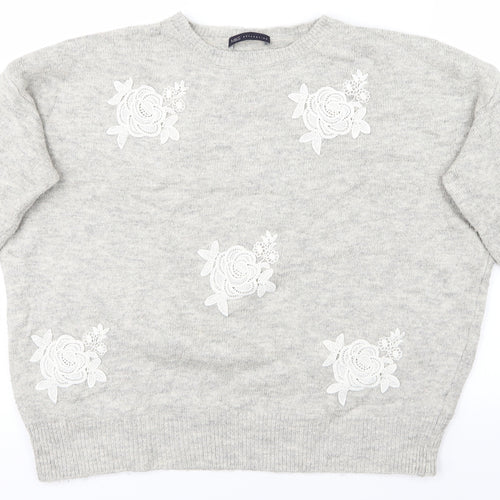 M&S Womens Grey   Pullover Jumper Size L  - Flowers