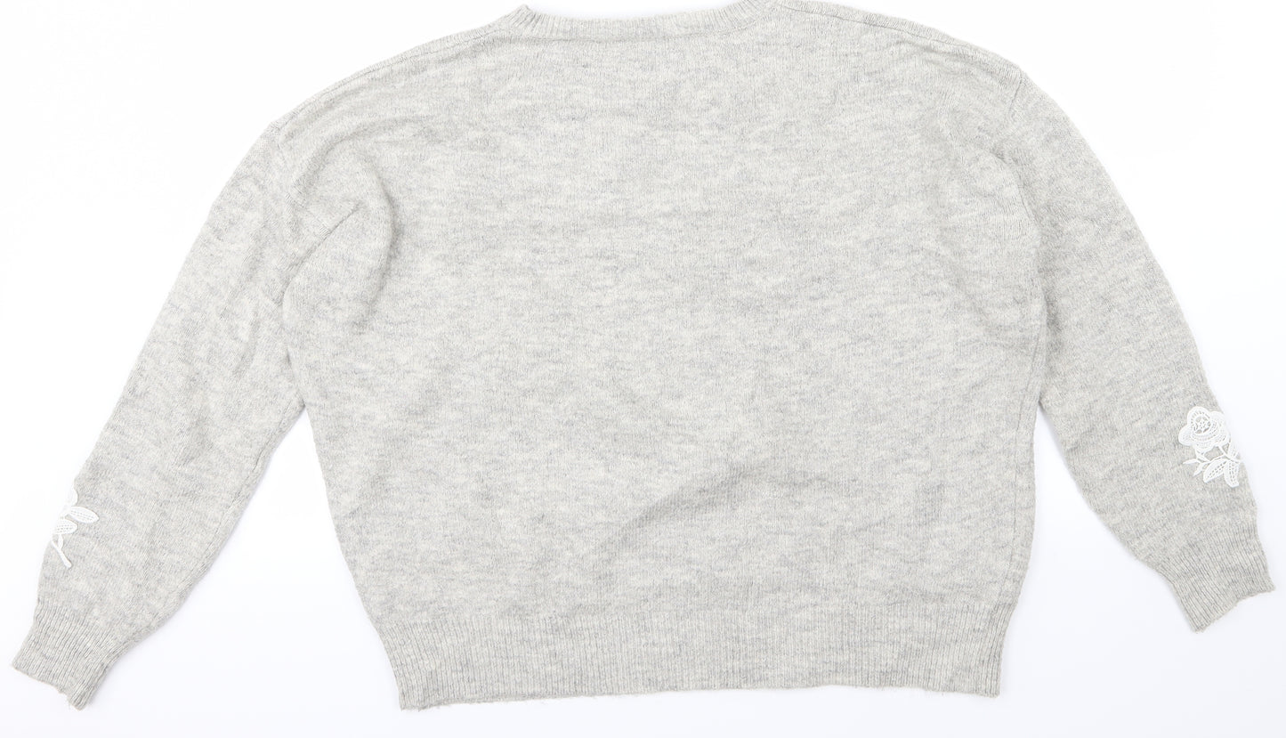 M&S Womens Grey   Pullover Jumper Size L  - Flowers