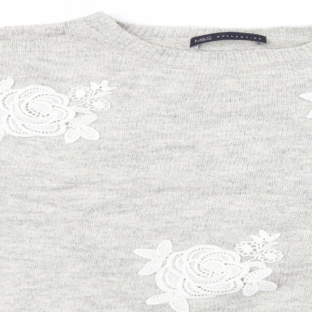 M&S Womens Grey   Pullover Jumper Size L  - Flowers