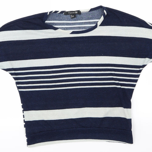 FOREVER 21 Womens Blue Striped  Basic T-Shirt Size S