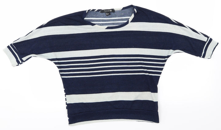 FOREVER 21 Womens Blue Striped  Basic T-Shirt Size S
