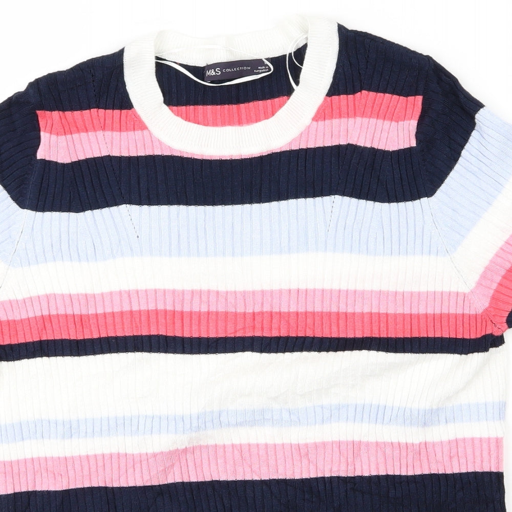 M&S Womens Pink Striped  Basic T-Shirt Size 16