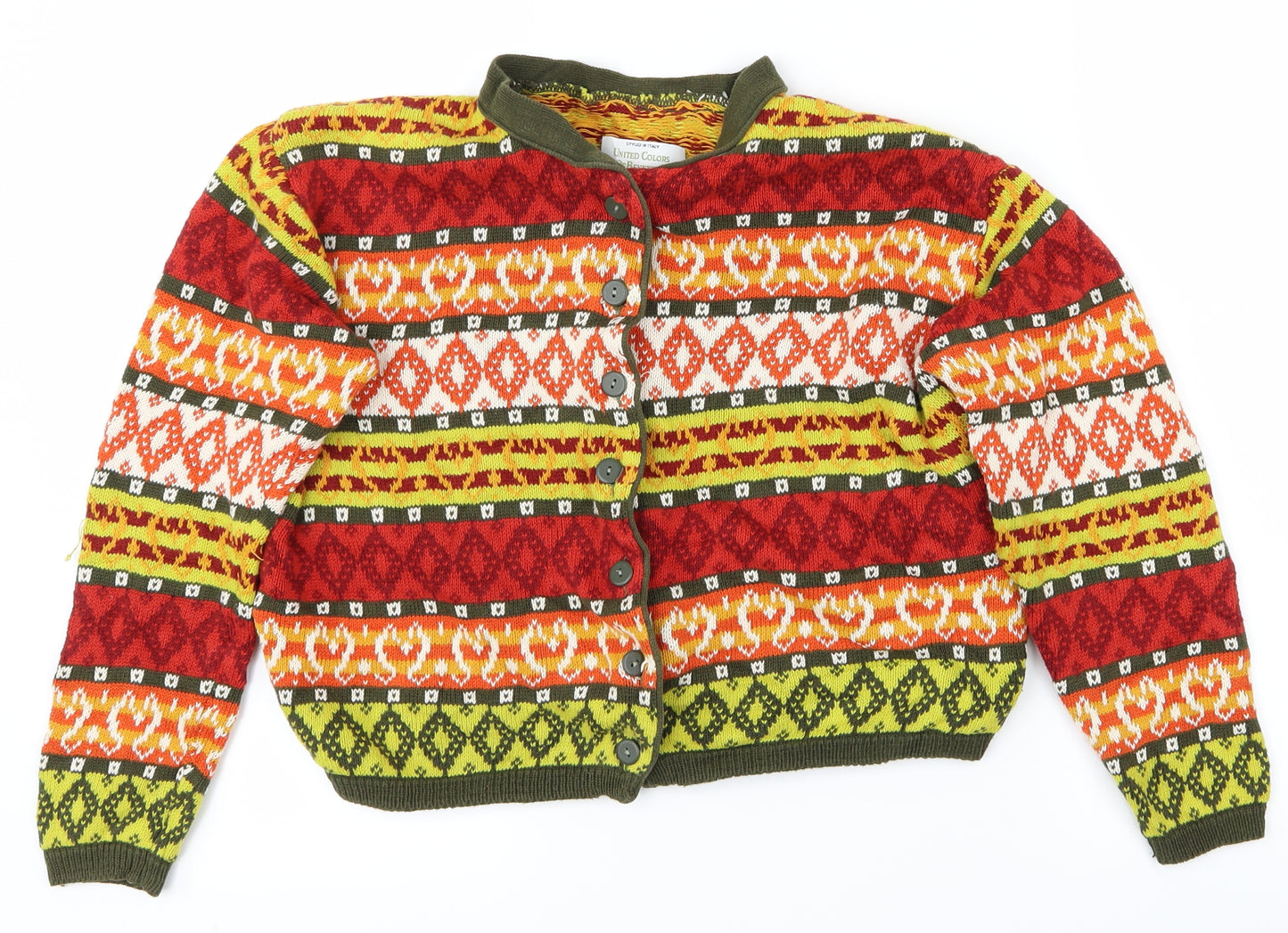 United Colors of Benetton Womens Red Geometric  Cardigan Jumper Size S
