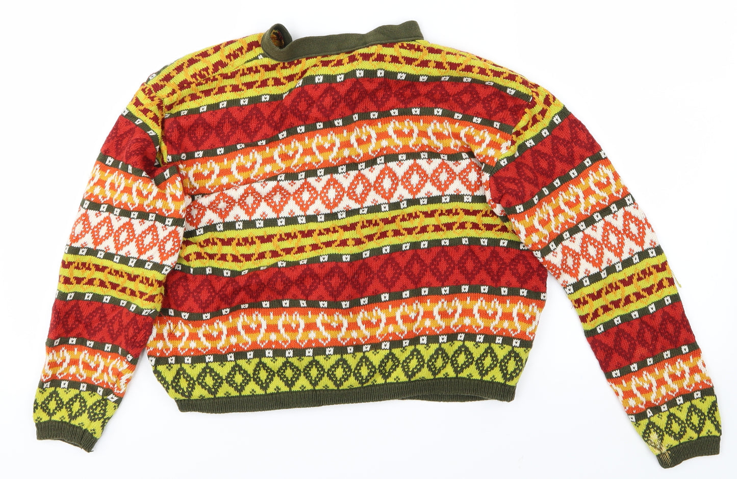 United Colors of Benetton Womens Red Geometric  Cardigan Jumper Size S