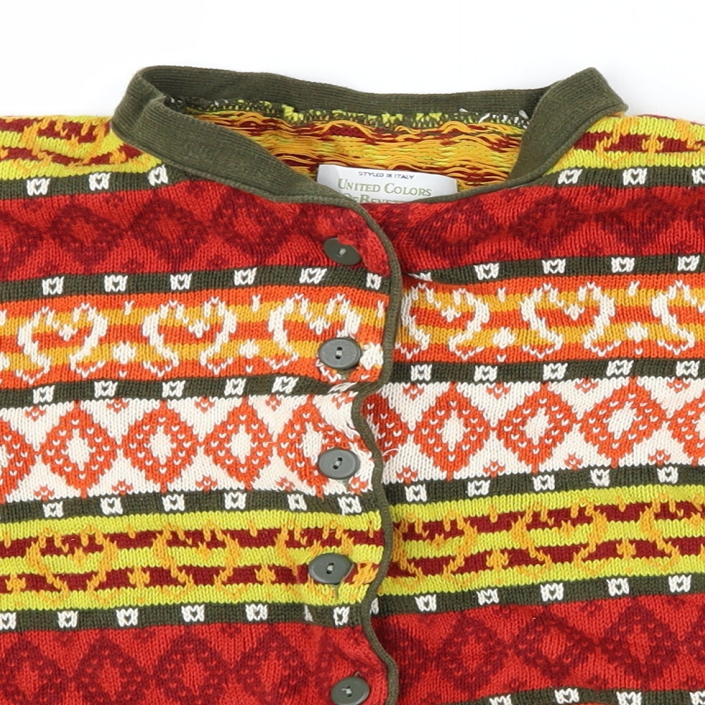 United Colors of Benetton Womens Red Geometric  Cardigan Jumper Size S