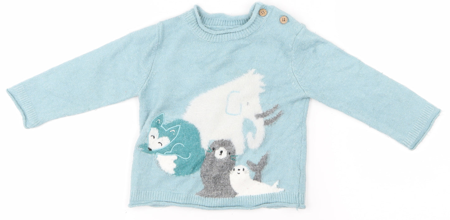 Nutmeg Boys Blue   Pullover T-Shirt Size 6-9 Months  - Arctic Animals