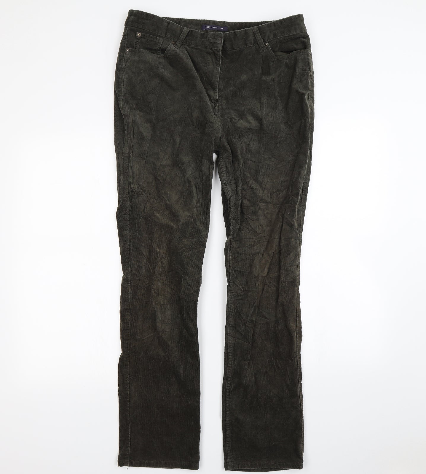 M&S Womens Green  Corduroy Trousers  Size 14 L30 in
