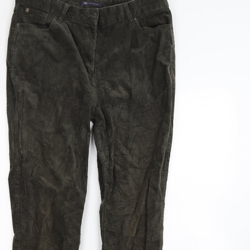 M&S Womens Green  Corduroy Trousers  Size 14 L30 in