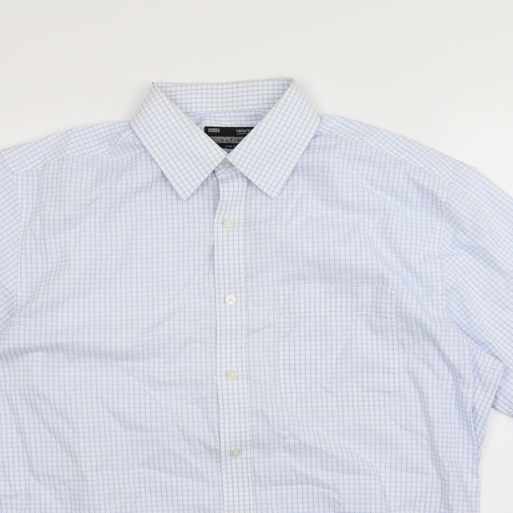 M&S Mens Blue Pinstripe   Dress Shirt Size L
