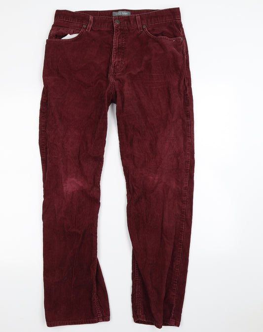 Front view of Marks & Spencer men’s red trousers, size S, 28-inch leg