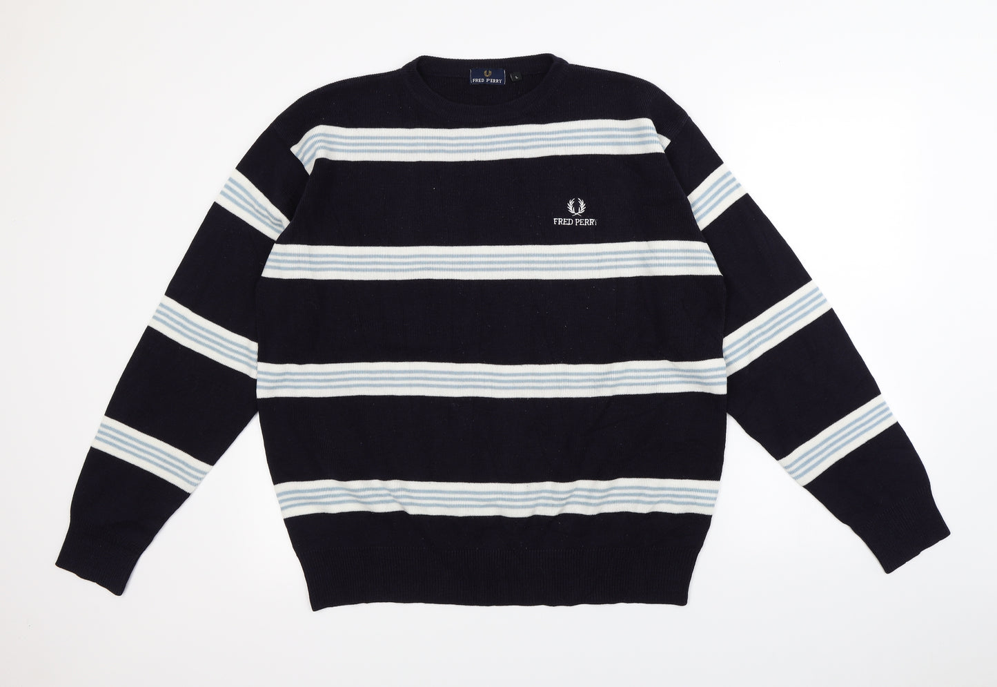 Fred Perry Mens Blue Striped  Pullover Jumper Size L
