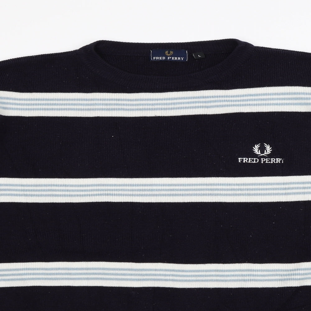 Fred Perry Mens Blue Striped  Pullover Jumper Size L
