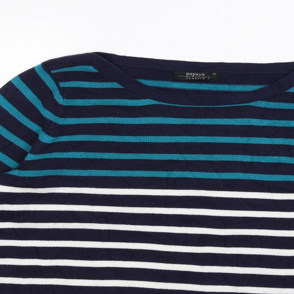 Papaya Womens Blue Striped  Pullover Jumper Size 14