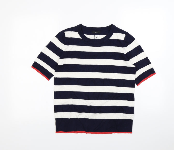 M&Co Womens Blue Striped  Pullover Sweatshirt Size 10