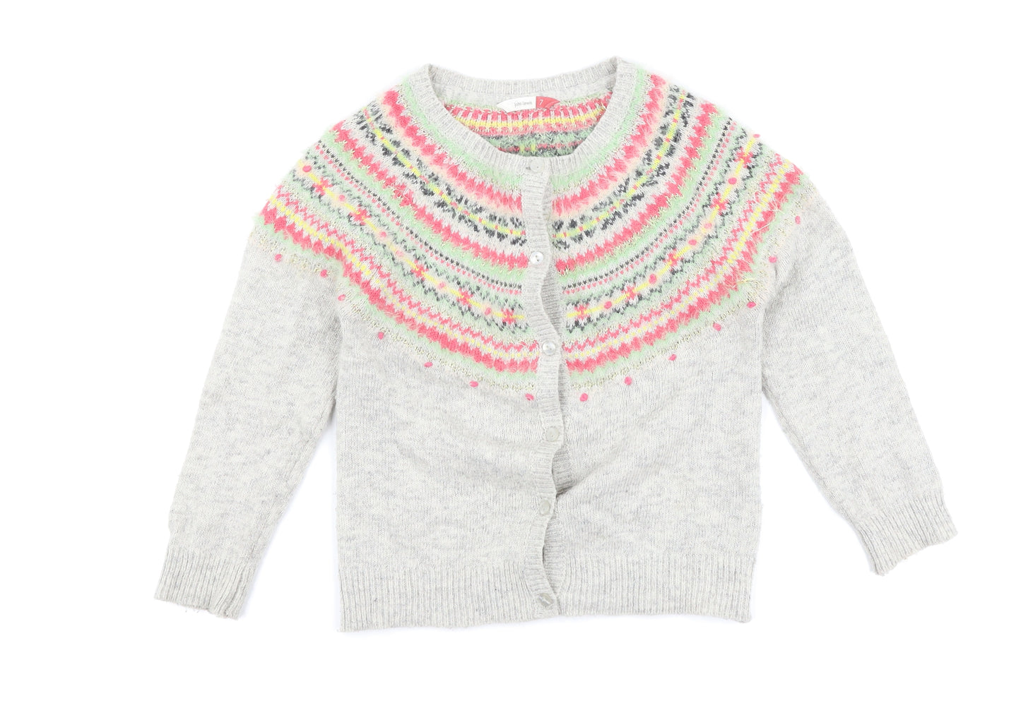 John Lewis Girls Grey Geometric  Cardigan Jumper Size 6 Years