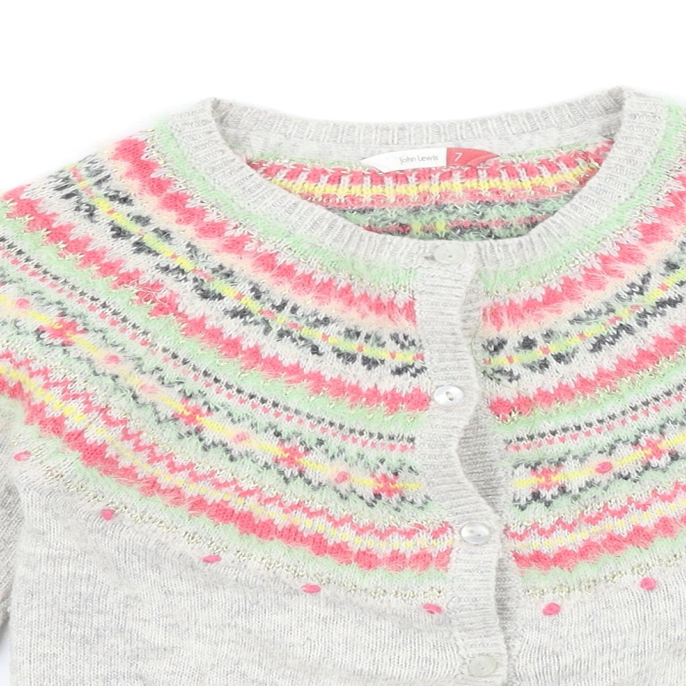 John Lewis Girls Grey Geometric  Cardigan Jumper Size 6 Years