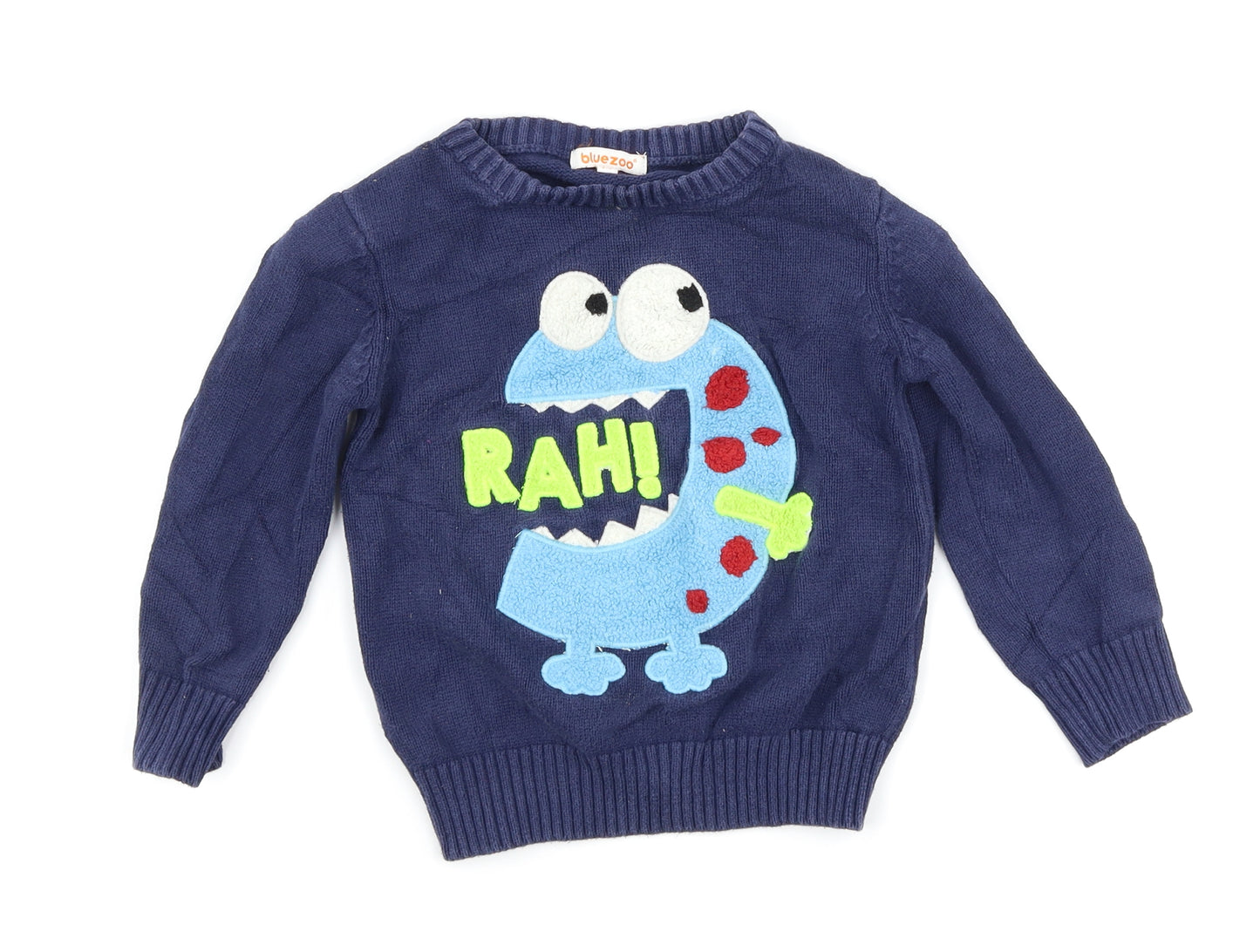 Blue Zoo Boys Blue   Pullover Jumper Size 3-4 Years  - monster