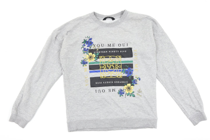 New Look Womens Grey Floral Pullover Sweatshirt Size 10 - graphic