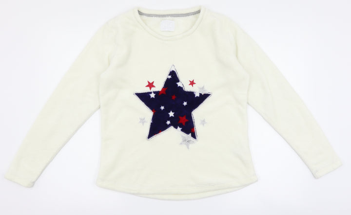 Matalan Womens White Fleece Top Pyjama Top Size M - Star