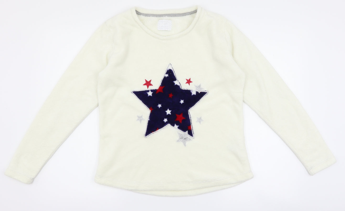Matalan Womens White  Fleece Top Pyjama Top Size M  - Star