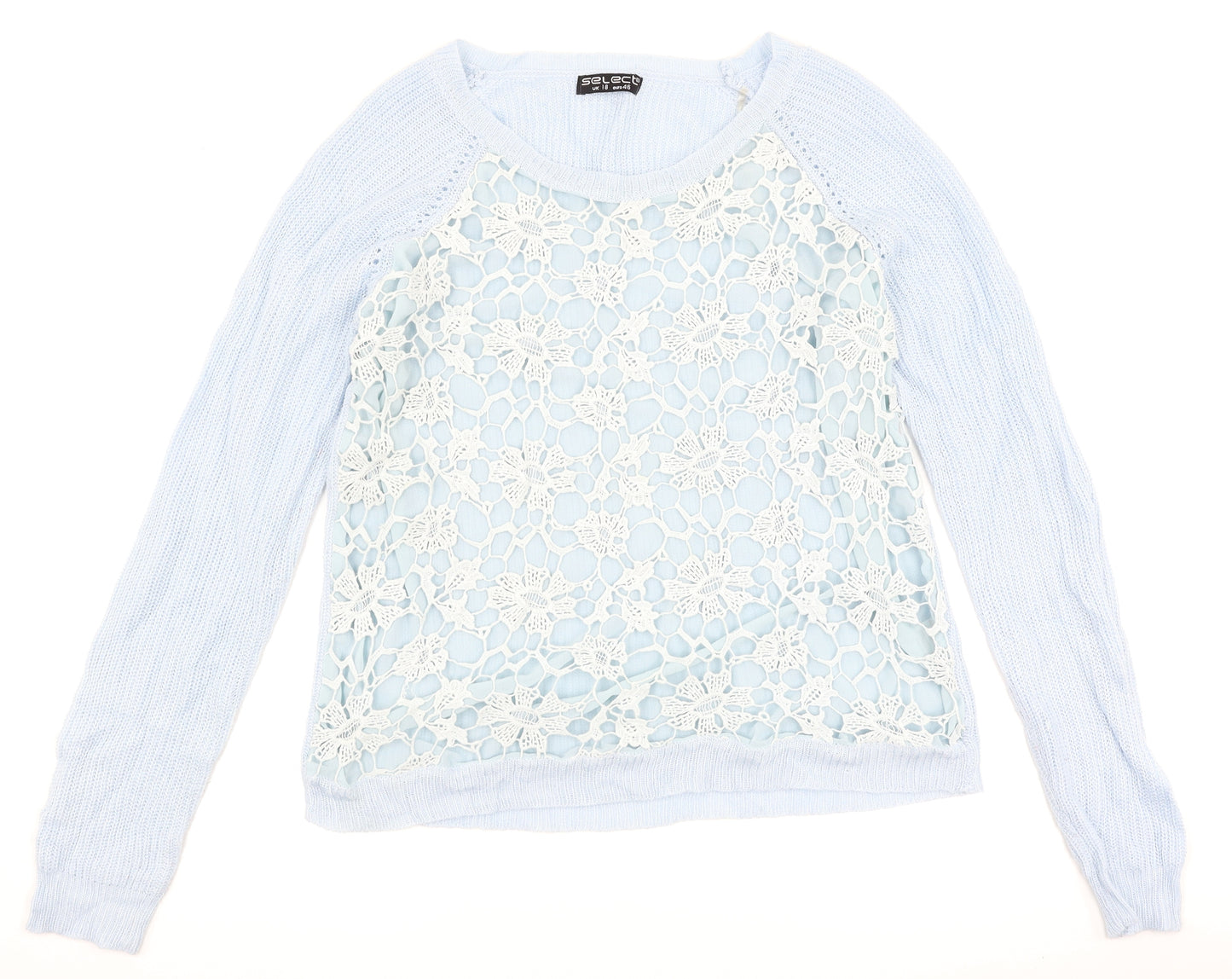 Select Womens Blue Floral  Pullover Jumper Size 18
