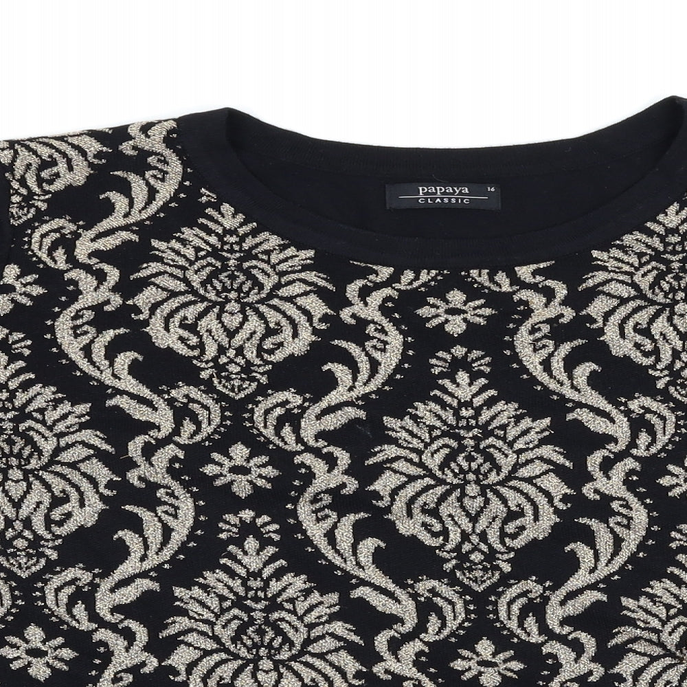 Papaya Womens Black Geometric  Pullover Jumper Size 16