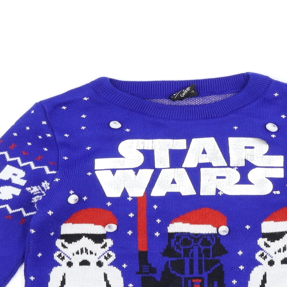 George Boys Blue   Pullover Jumper Size 6-7 Years  - Star Wars Christmas