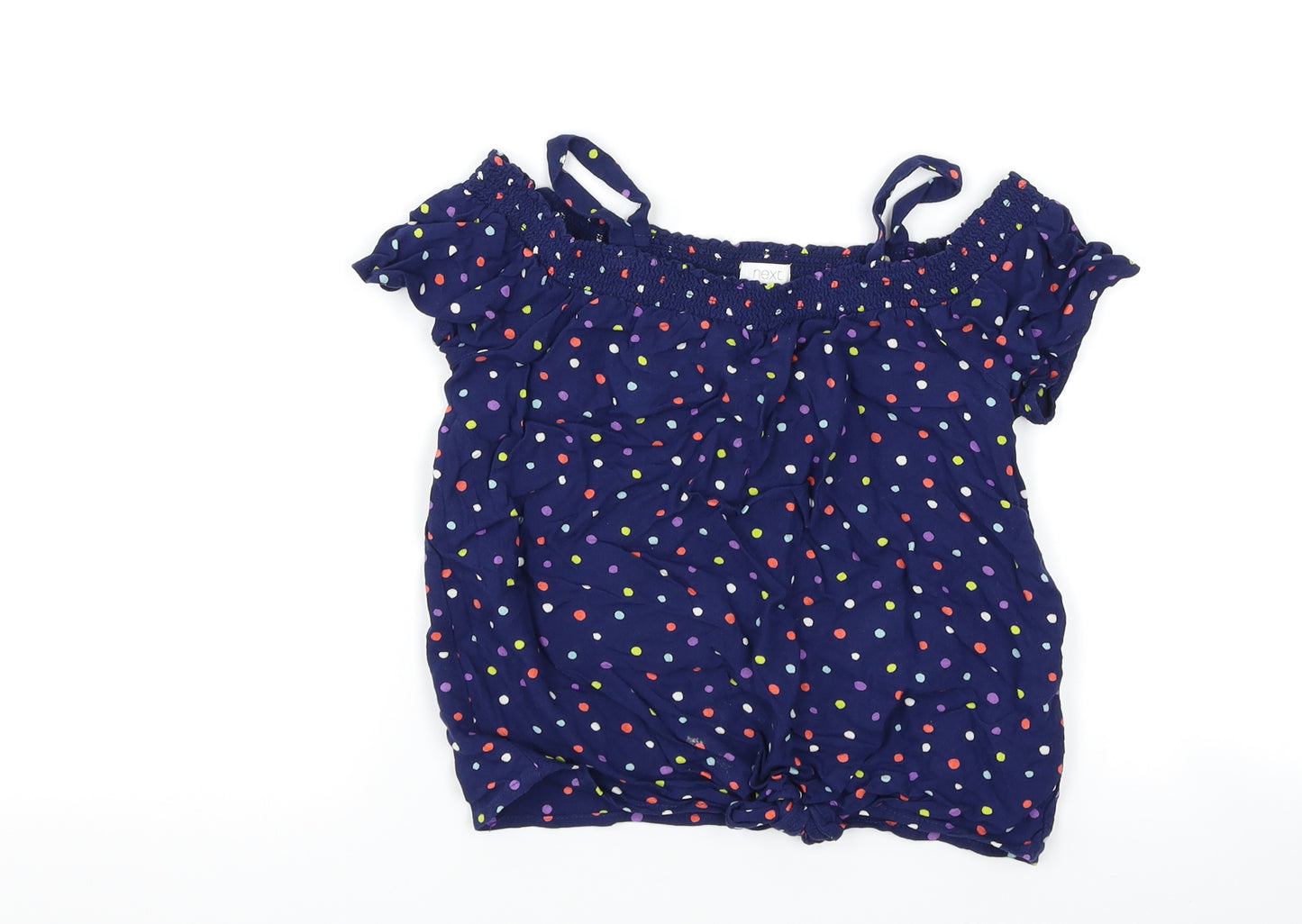 NEXT Girls Blue Polka Dot  Basic T-Shirt Size 7 Years  - Cut Out Shoulder tie front
