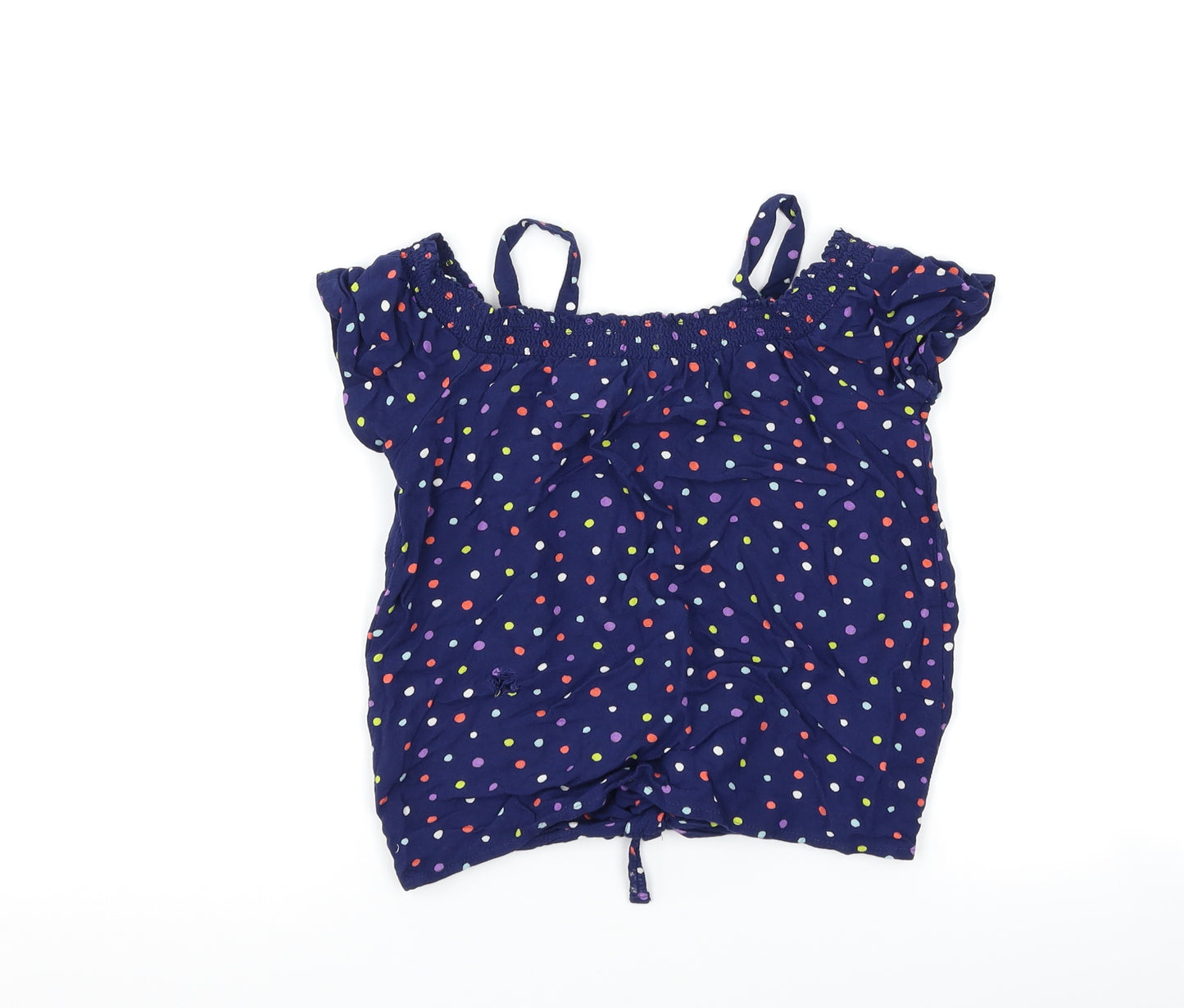 NEXT Girls Blue Polka Dot  Basic T-Shirt Size 7 Years  - Cut Out Shoulder tie front