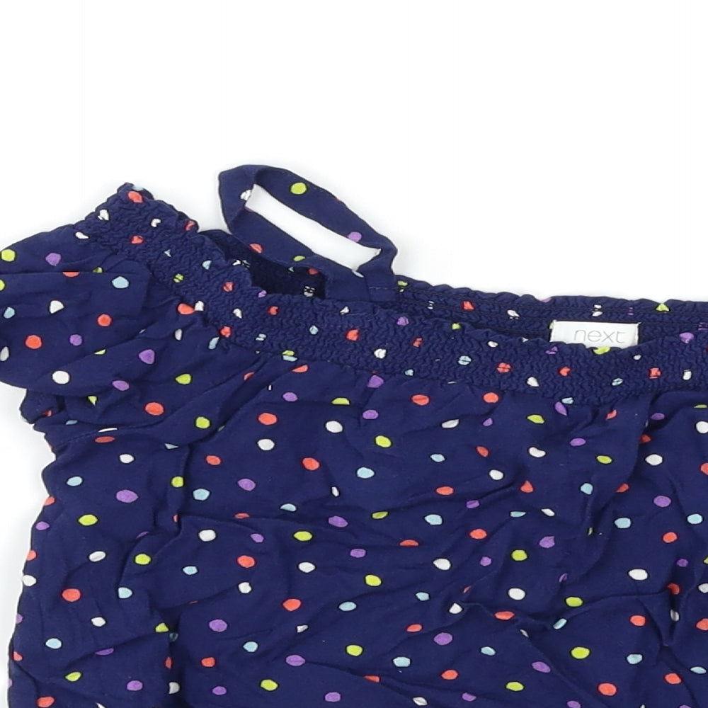 NEXT Girls Blue Polka Dot  Basic T-Shirt Size 7 Years  - Cut Out Shoulder tie front