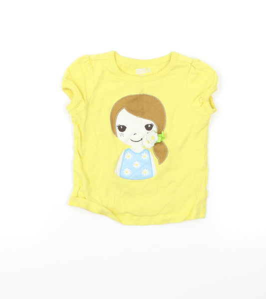 Front view of Crazy girls’ yellow basic t-shirt, size 12-18, months - girl