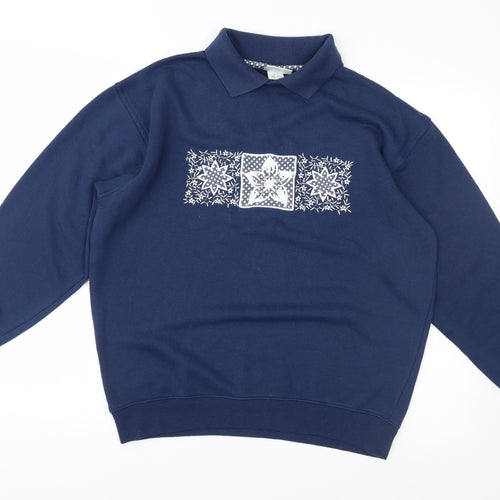 Para Womens Blue Floral  Pullover Sweatshirt Size S