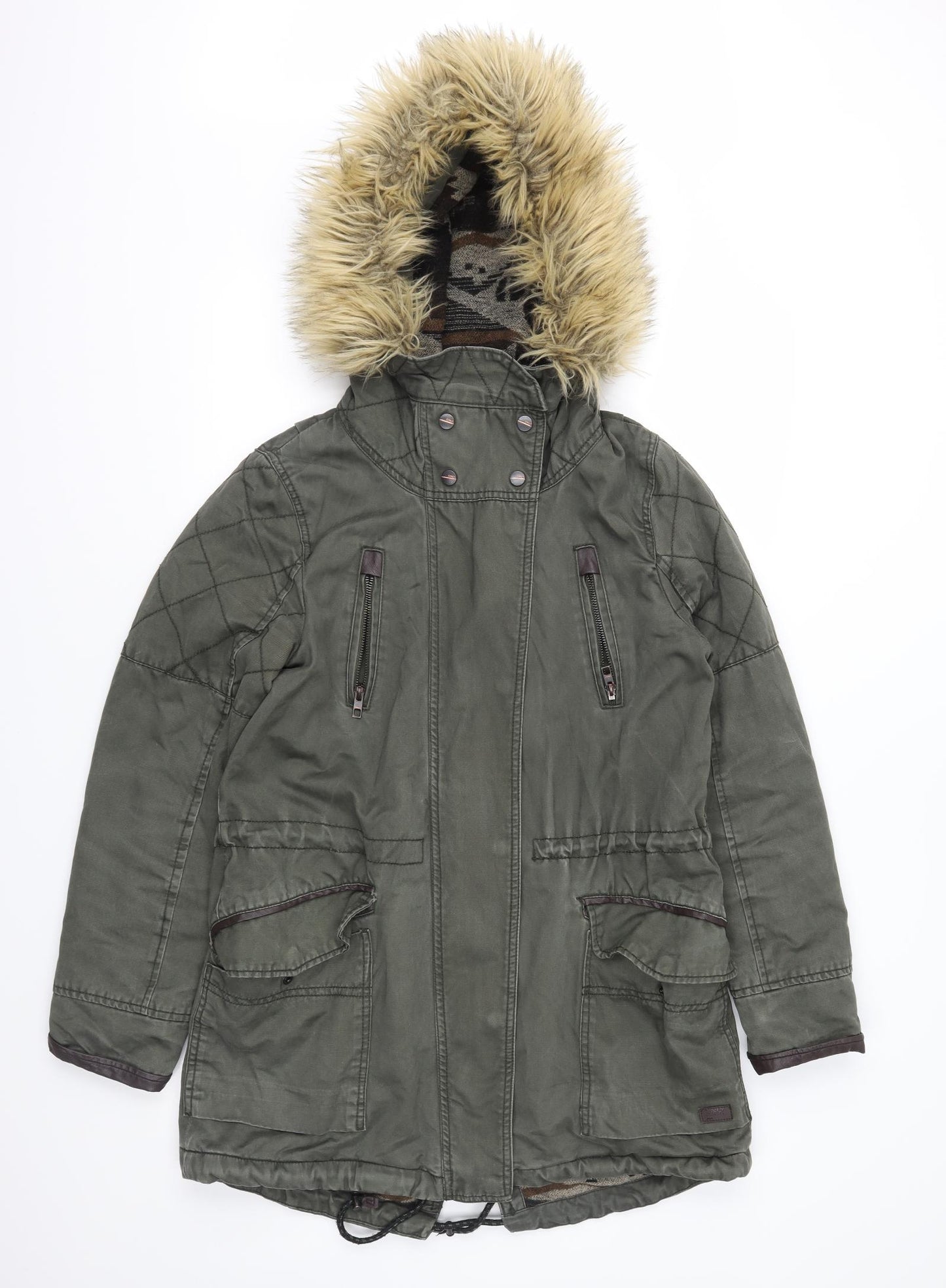 Only Womens Green  Canvas Parka Coat Size M