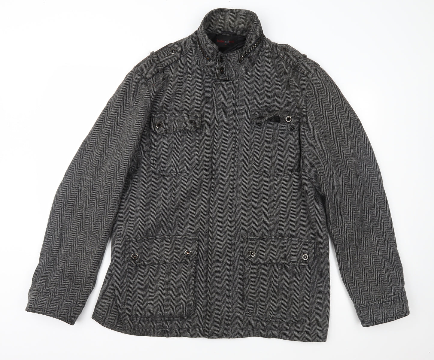 Butler & Webb Mens Grey Herringbone Tweed Jacket Coat Size XL