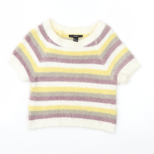 FOREVER 21 Womens Multicoloured Striped Knit Pullover Jumper Size L