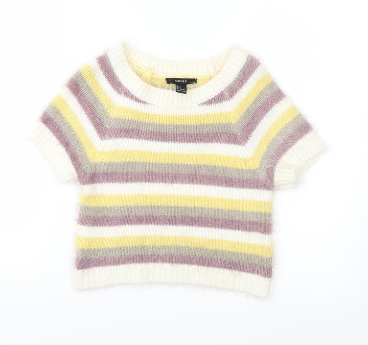 FOREVER 21 Womens Multicoloured Striped Knit Pullover Jumper Size L