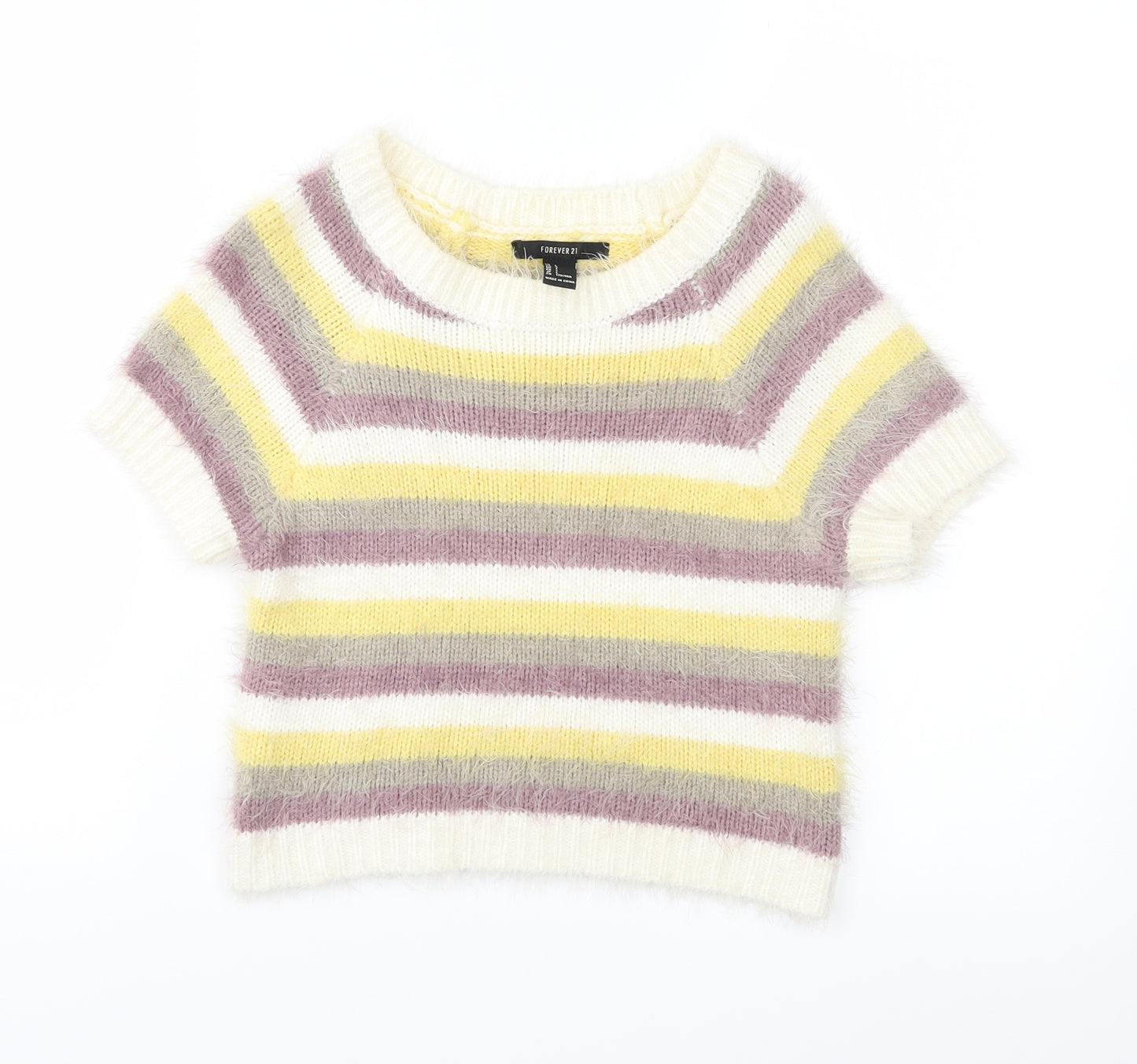 FOREVER 21 Womens Multicoloured Striped Knit Pullover Jumper Size L