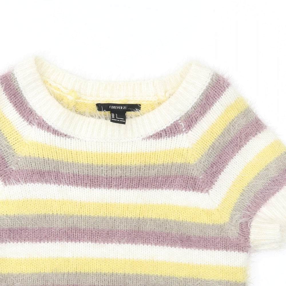 FOREVER 21 Womens Multicoloured Striped Knit Pullover Jumper Size L