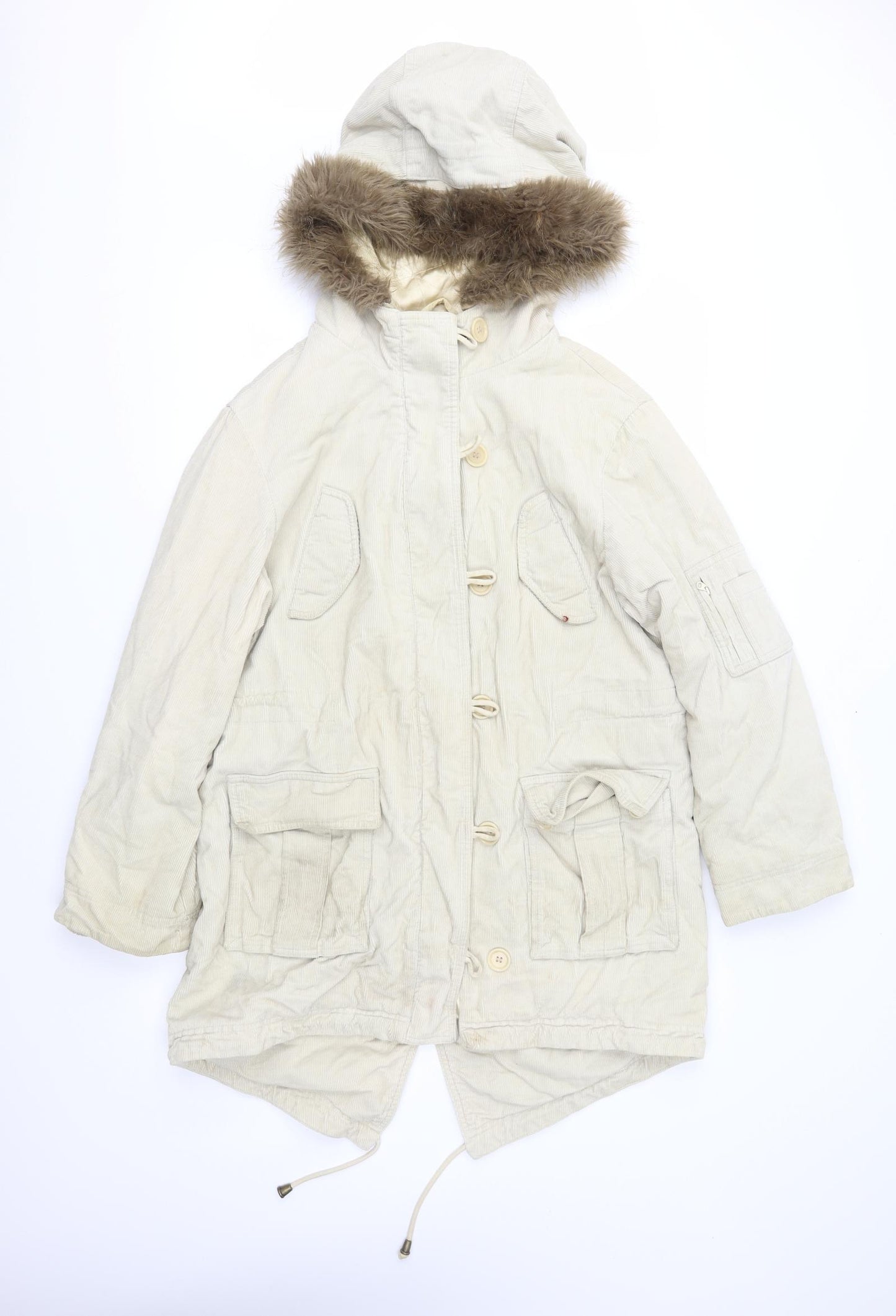 NEXT Womens Beige  Corduroy Parka Coat Size 12