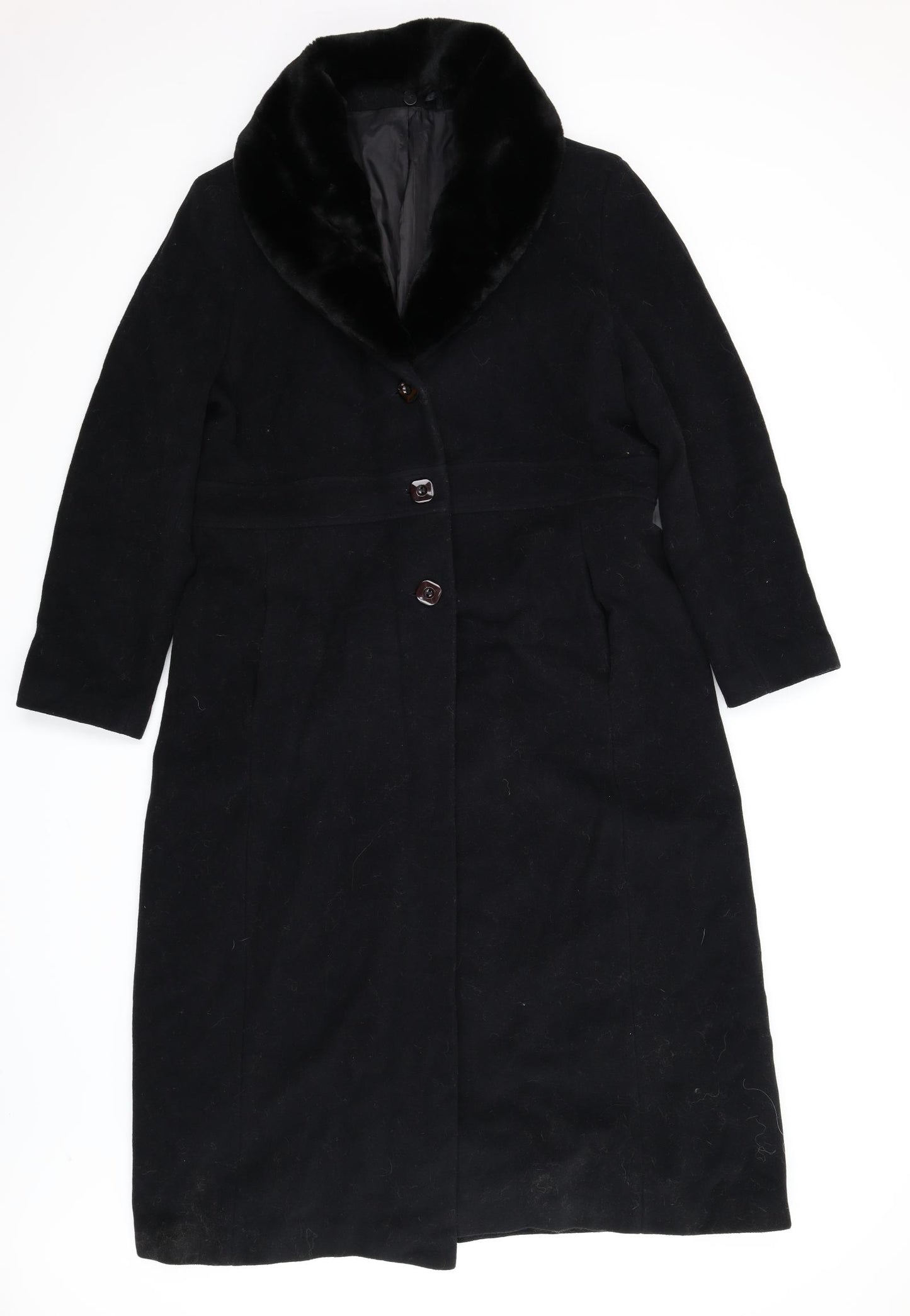 Essentials Womens Black   Overcoat Coat Size L  - Fluffy and removable collar