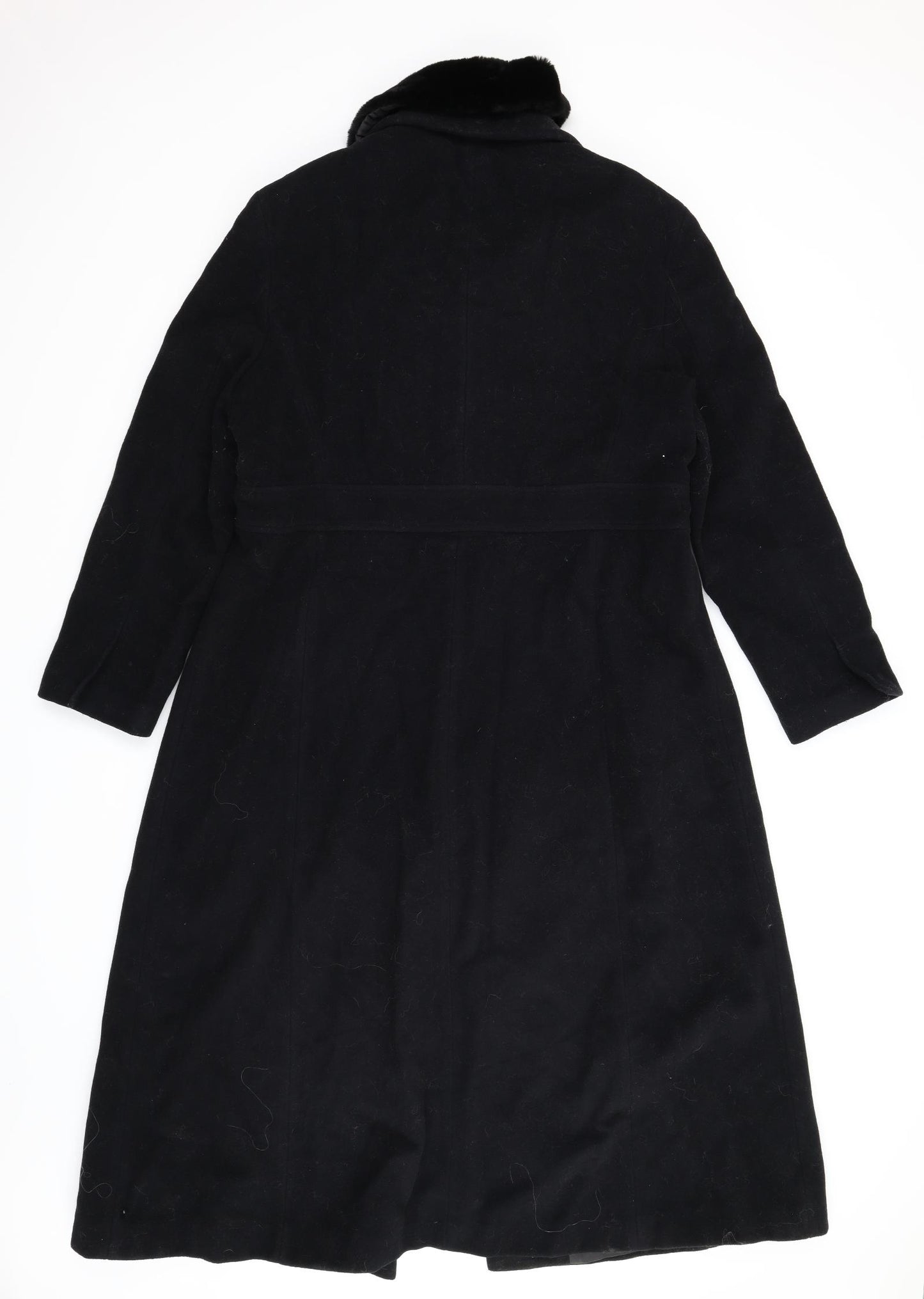 Essentials Womens Black   Overcoat Coat Size L  - Fluffy and removable collar