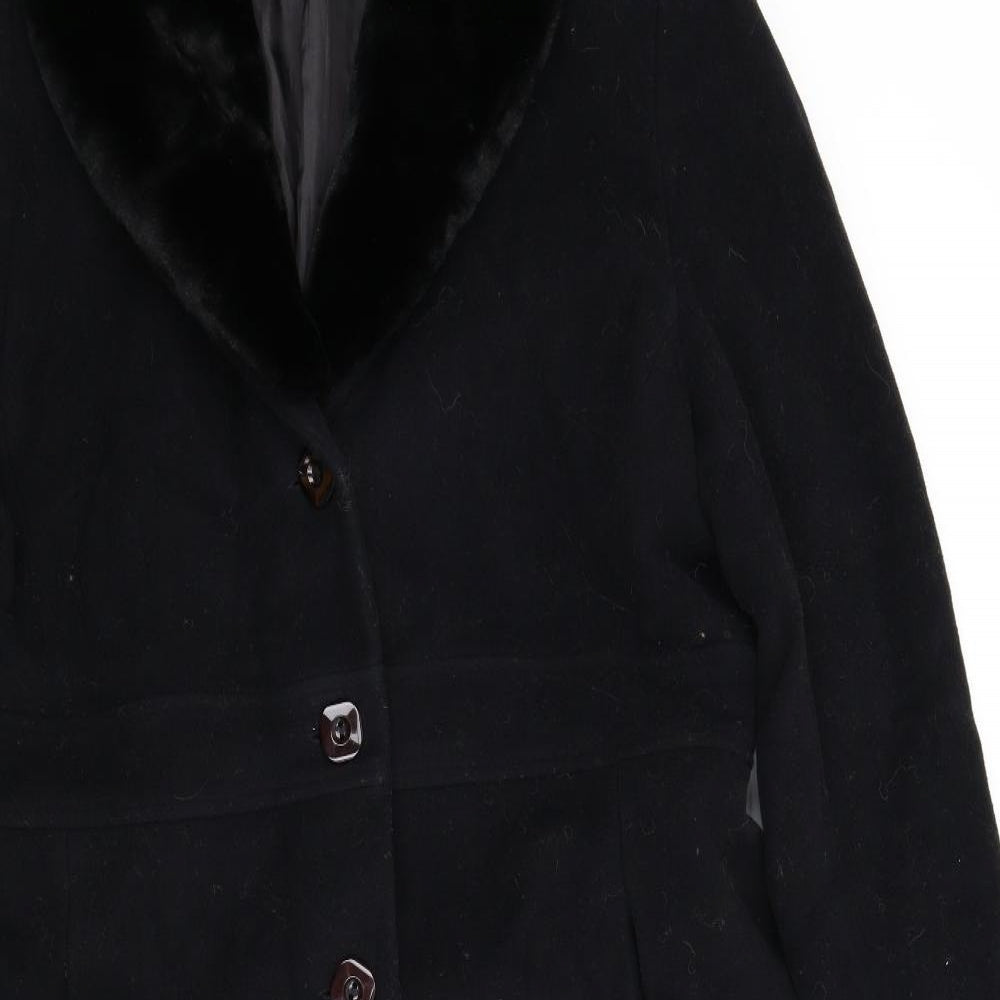 Essentials Womens Black   Overcoat Coat Size L  - Fluffy and removable collar