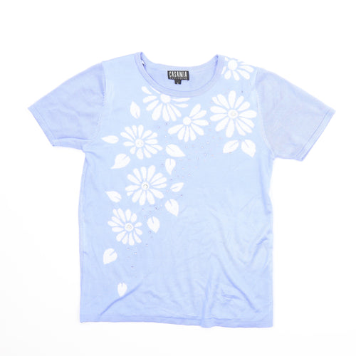 Casamia Womens Blue Floral  Basic Blouse Size S
