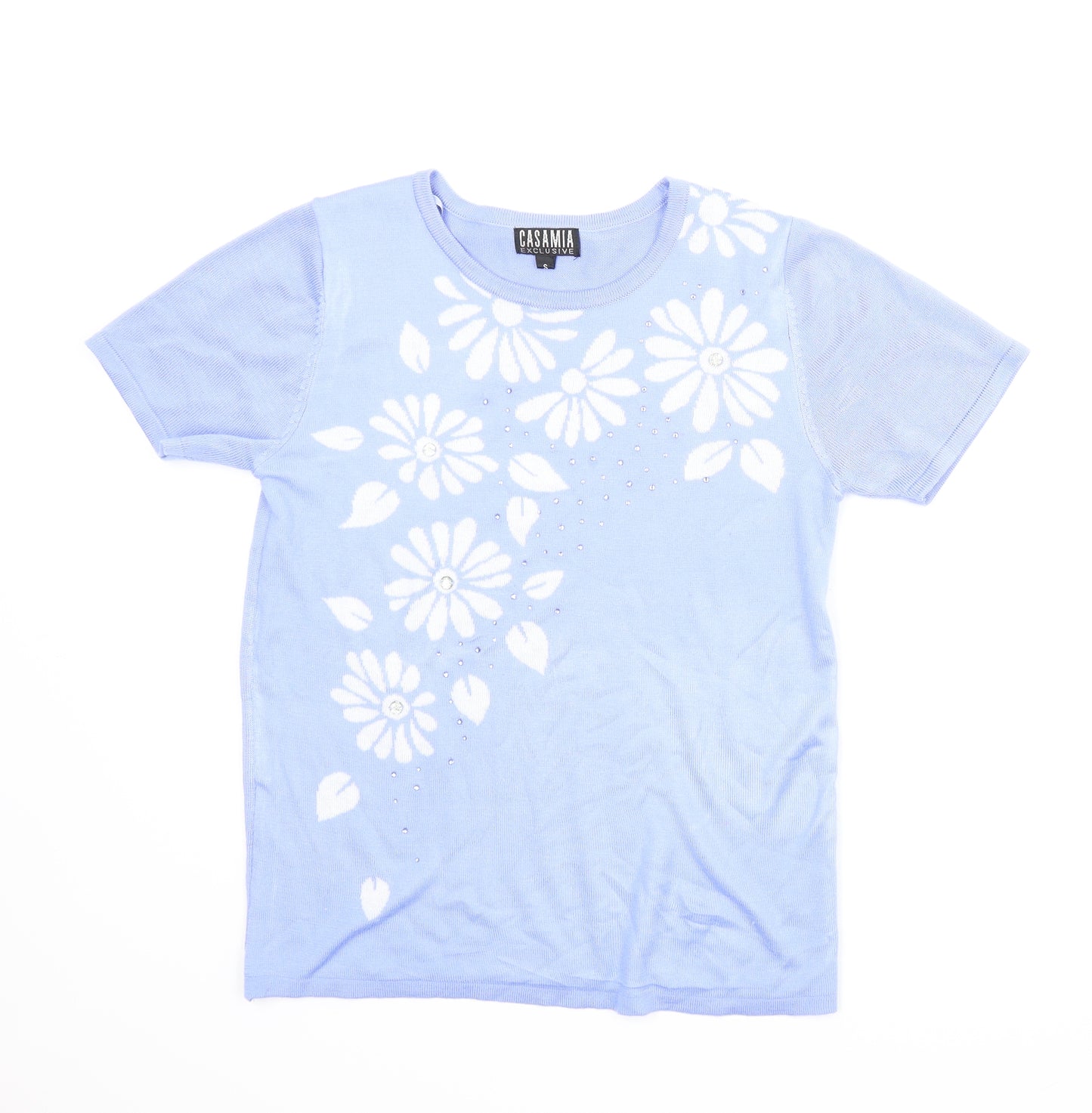 Casamia Womens Blue Floral  Basic Blouse Size S