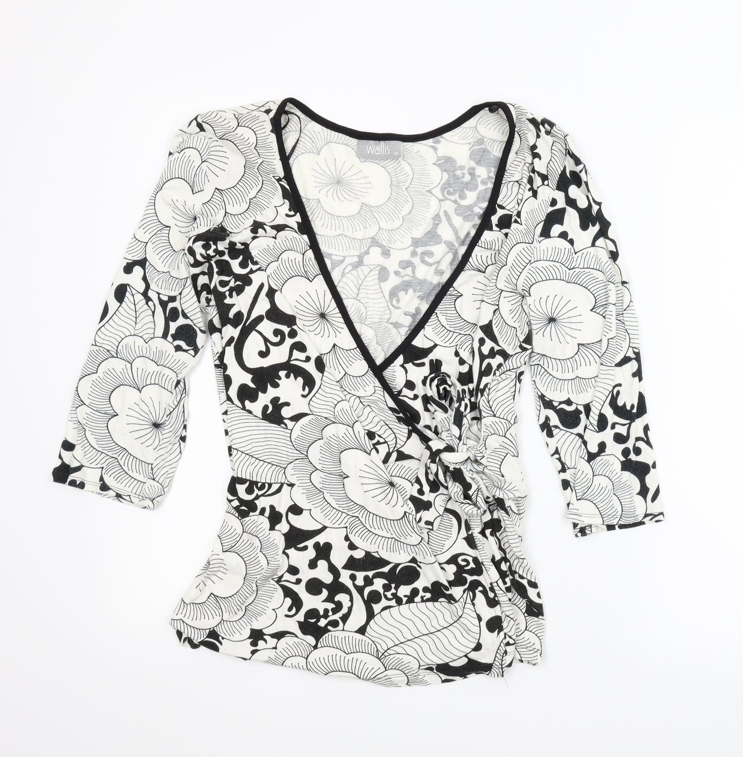 Wallis Womens White Floral  Wrap Blouse Size 18