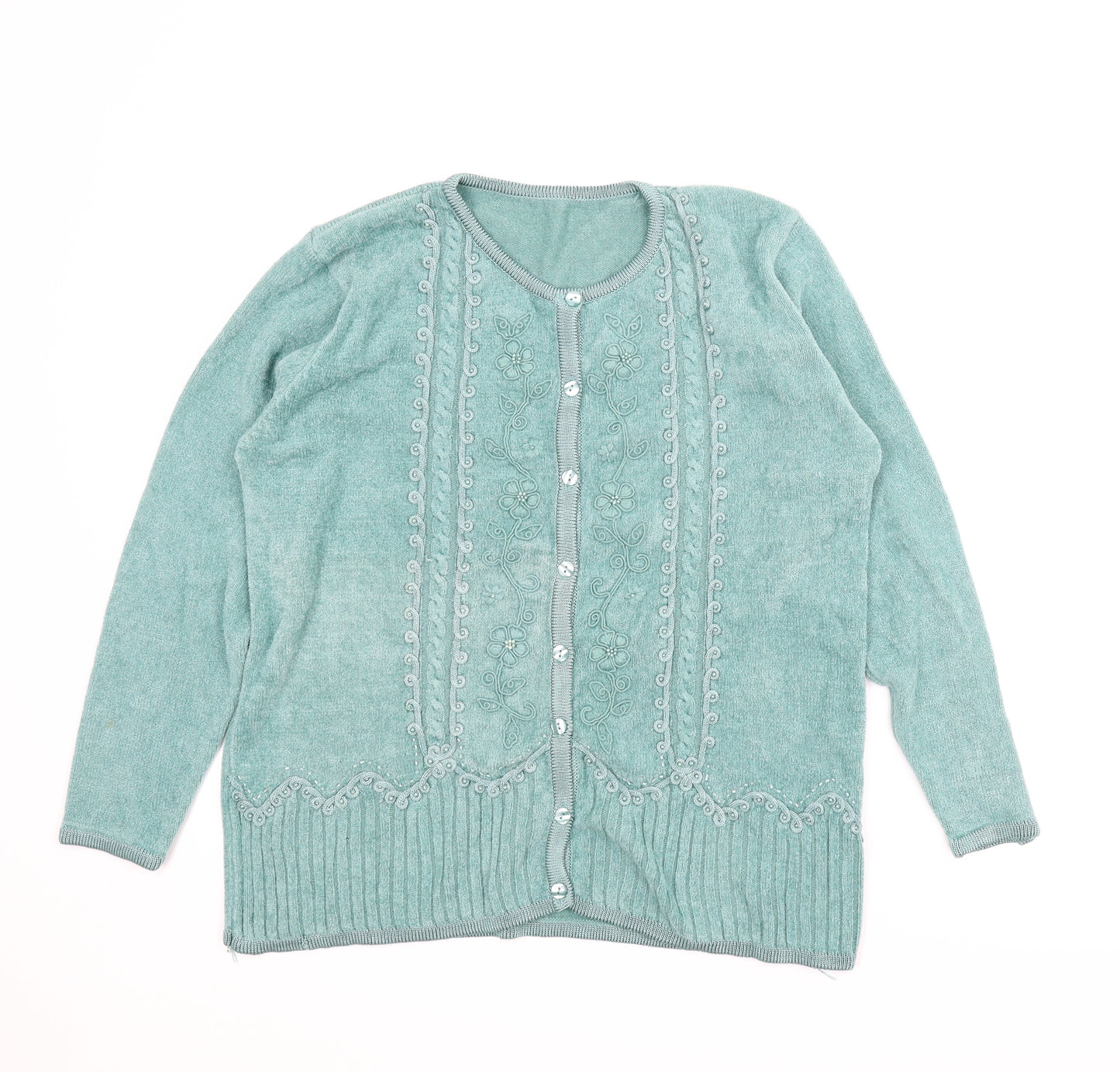 Paramount Knitwear Womens Green Floral  Cardigan Jumper Size XL