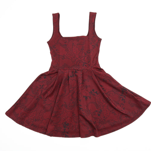 Boohoo Womens Red Floral  Trapeze & Swing  Size 8