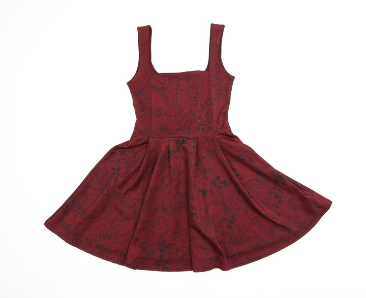 Boohoo Womens Red Floral Trapeze & Swing Size 8