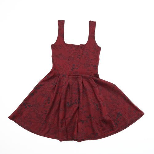 Boohoo Womens Red Floral  Trapeze & Swing  Size 8