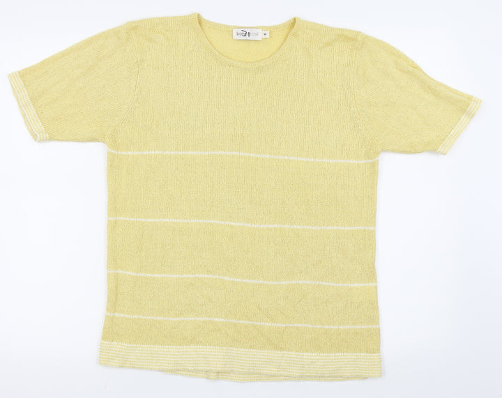 bonmarche Womens Yellow Striped Basic T-Shirt Size M
